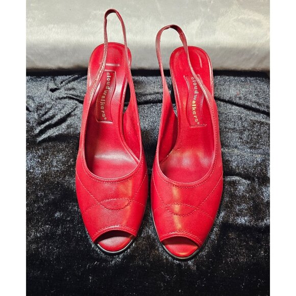 Cloud Walker Crown Peep Toe Leather Upper Pumps - Red - SZ 12W - Picture 1 of 8